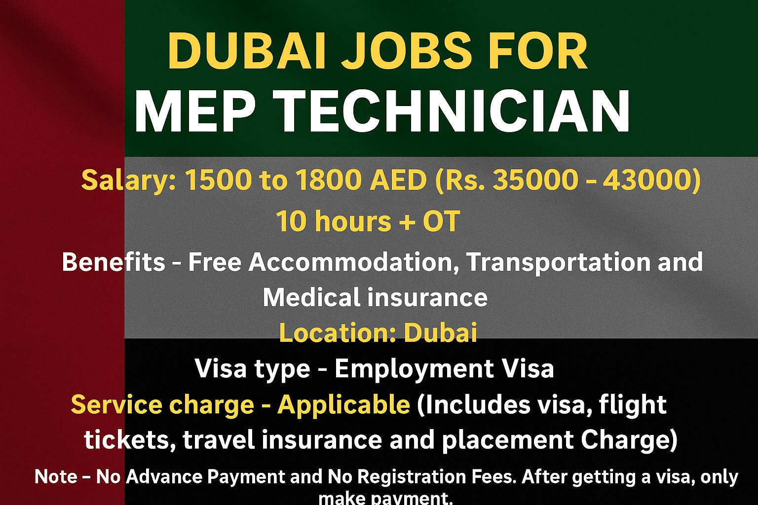Dubai Jobs for MEP Technician